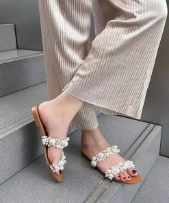 Ladies Stylish Pearl Bead Slippers