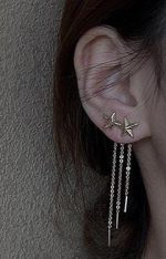 Star curb chain Drop Earings pair