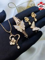 New Attractive Gold Fancy Zircon Heart Butterfly Combo 4pcs Gold Plated Set 4 Girls - Image 3