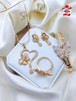 New Attractive Gold Fancy Zircon Heart Butterfly Combo 4pcs Gold Plated Set 4 Girls