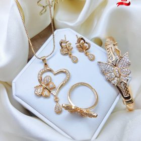 New Attractive Gold Fancy Zircon Heart Butterfly Combo 4pcs Gold Plated Set 4 Girls