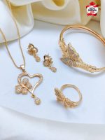 New Attractive Gold Fancy Zircon Heart Butterfly Combo 4pcs Gold Plated Set 4 Girls - Image 2