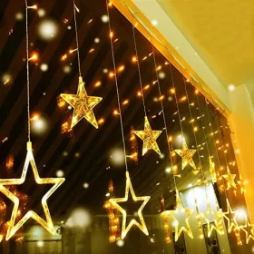 138 LED Plastic Star Curtain String Light for Decoration with 8 Hanging Modes (Warm White)