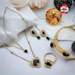 New Delicate Black Heart Fancy Zircon Combo 4 pcs Gold Plated double chain locket Set 4 Girls
