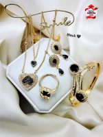 New Delicate Black Heart Fancy Zircon Combo 4 pcs Gold Plated double chain locket Set 4 Girls - Image 3