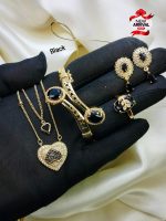 New Delicate Black Heart Fancy Zircon Combo 4 pcs Gold Plated double chain locket Set 4 Girls - Image 2