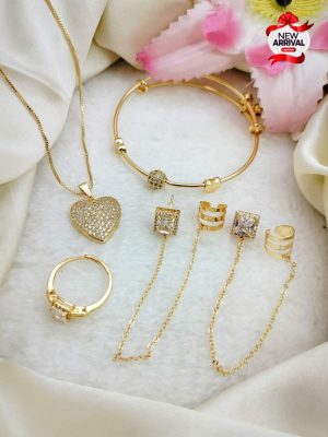 New delicate Fancy Zircon Gold plated Heart  Locket Combo 4 pcs Set - Image 3