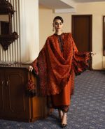 Hussain Rehar Article  3pc Unstitched Raw Silk Suit - Image 7
